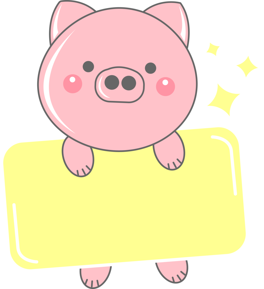 Cute pig animal name tag label, kawaii cartoon png