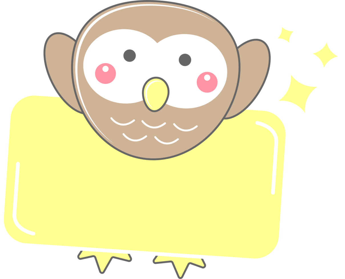 Cute owl animal name tag label, kawaii cartoon png