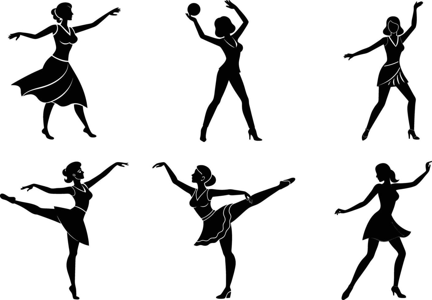 Fitness dance silhouettes of women with strength and energy vector