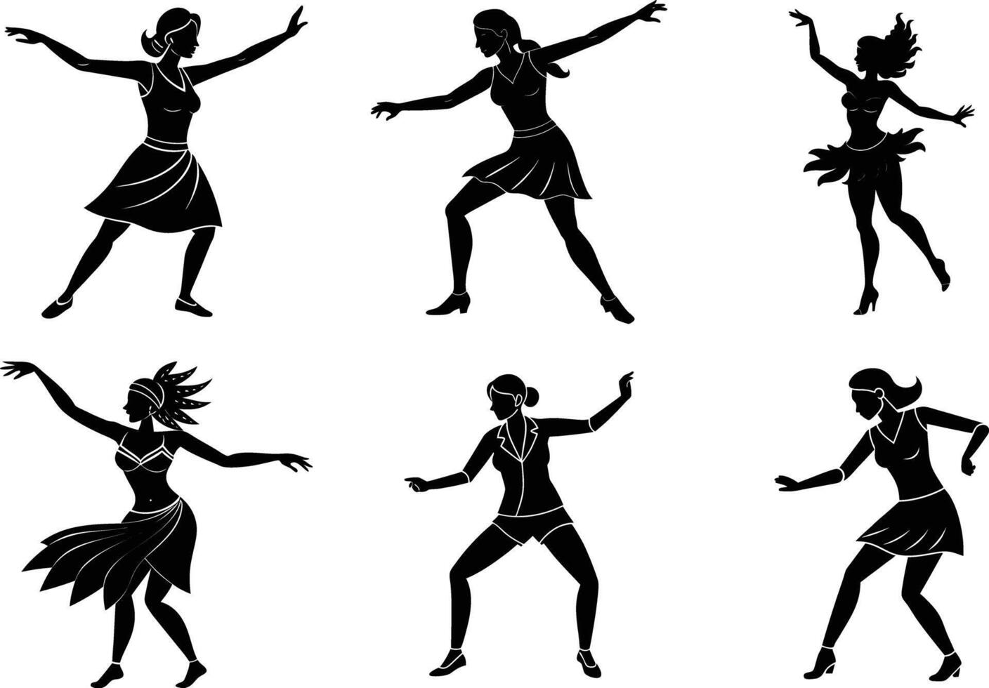 Fitness dance silhouette poses showing strength and motion vector