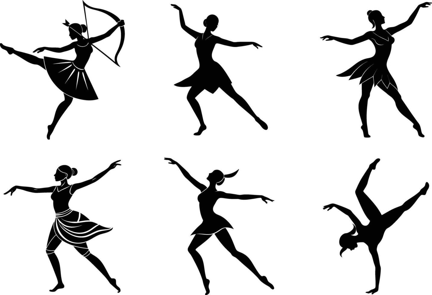 Fitness poses silhouettes of women dancing on white background vector