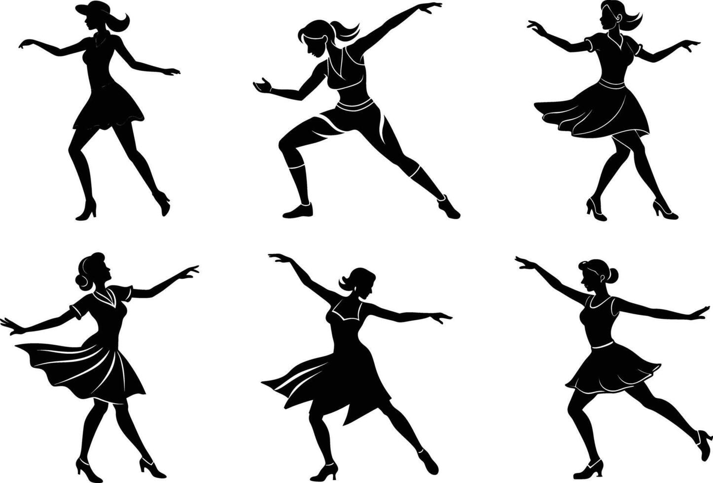 Fitness poses silhouette set of women on white background vector