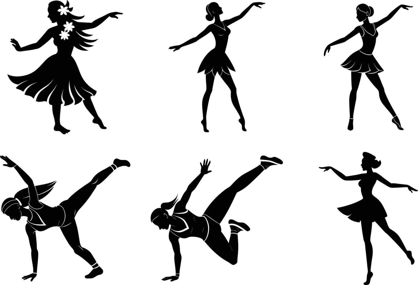 Fitness woman dancing in graceful silhouette on white background vector