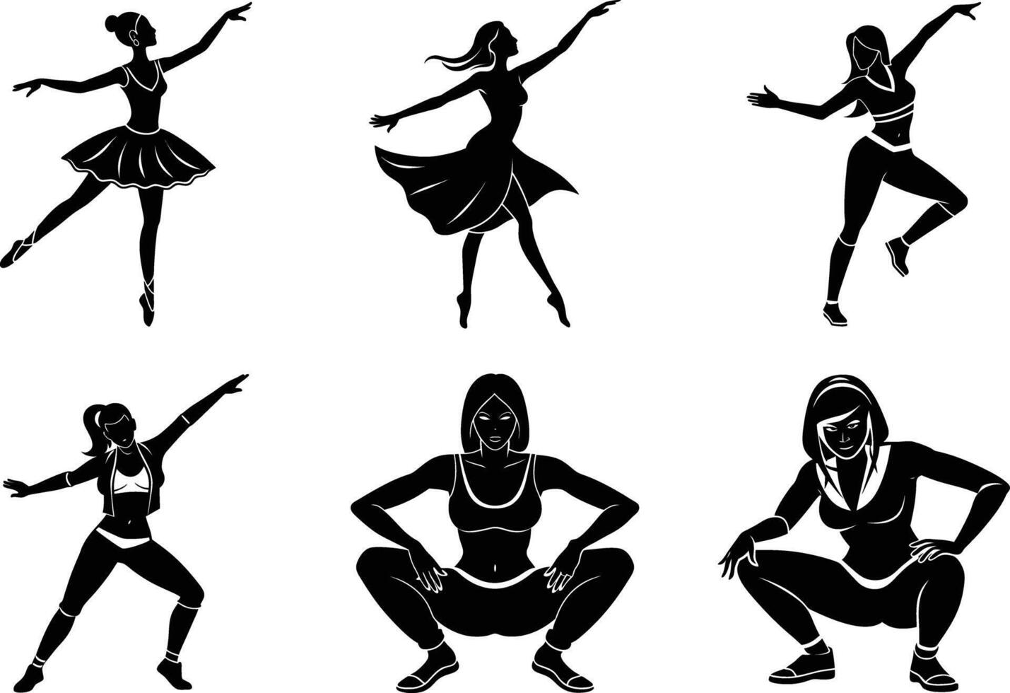 Energetic dance silhouettes of women on white background vector