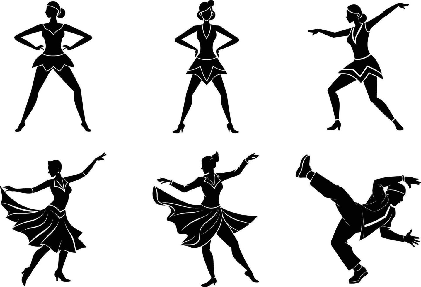 Dynamic fitness silhouettes of women in different workout poses vector