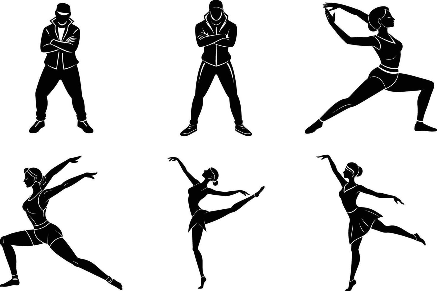 Fitness dance silhouettes showcasing powerful workout poses vector