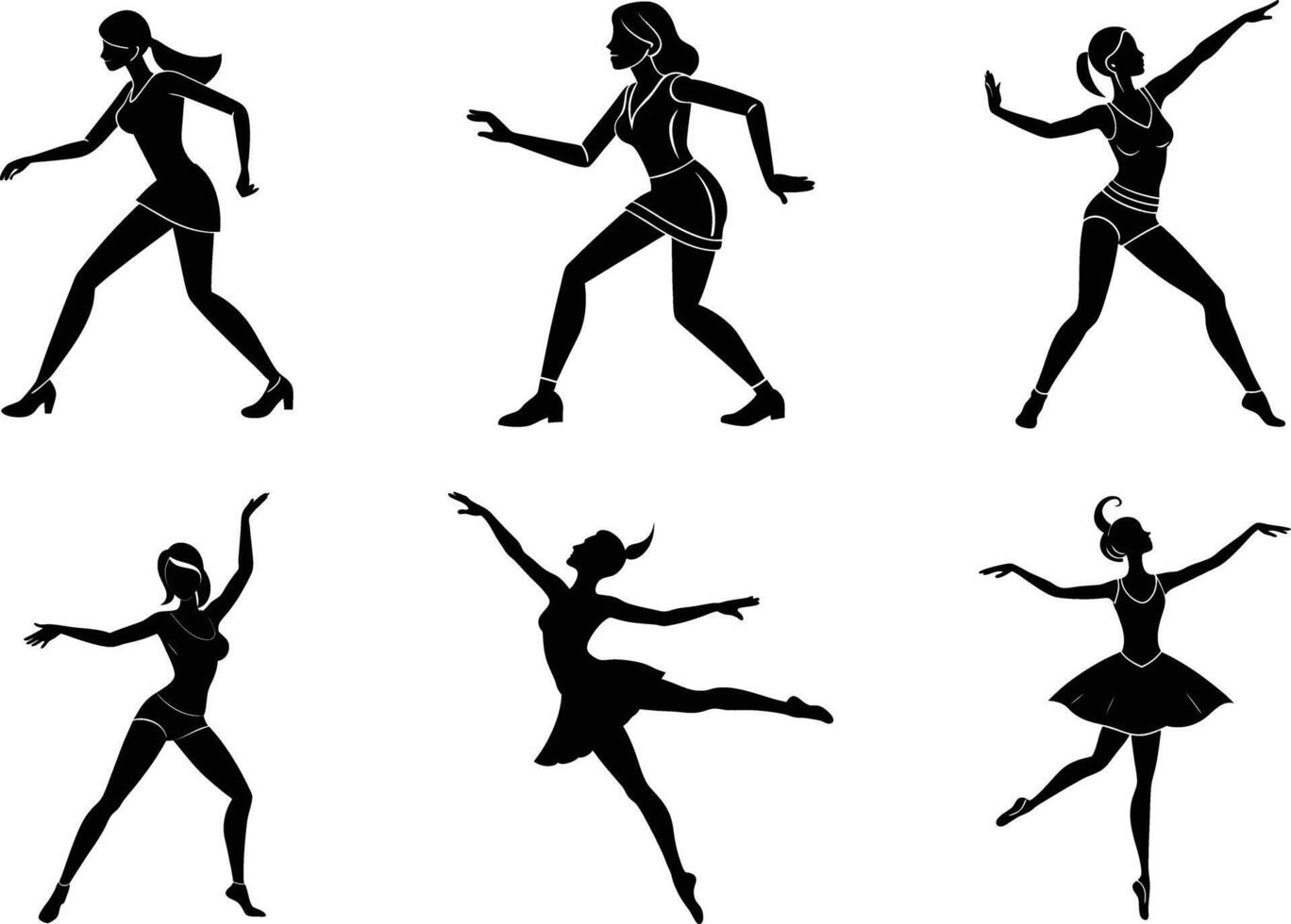 Women fitness poses silhouette set on white background vector