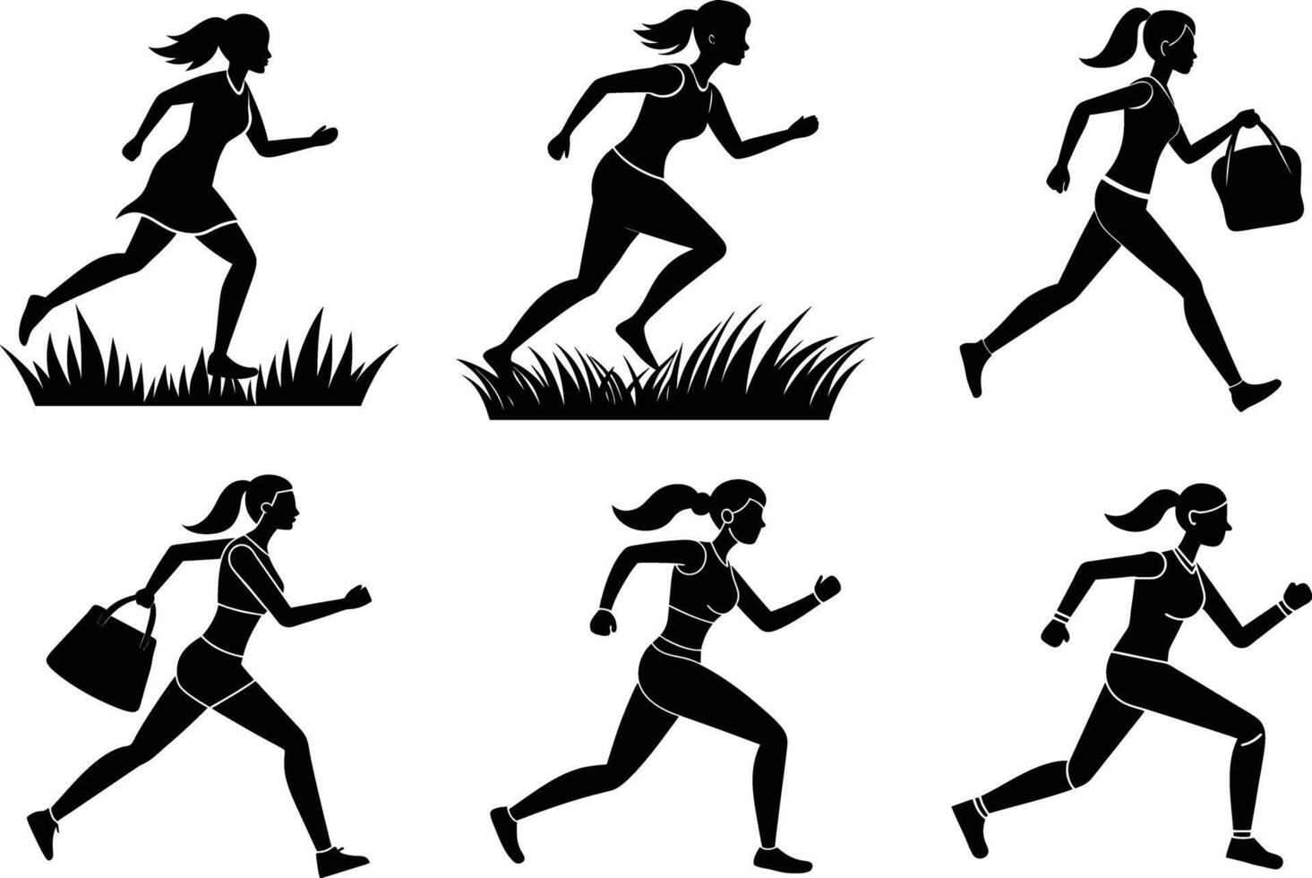 Active woman silhouette jogging on white background for workout vector