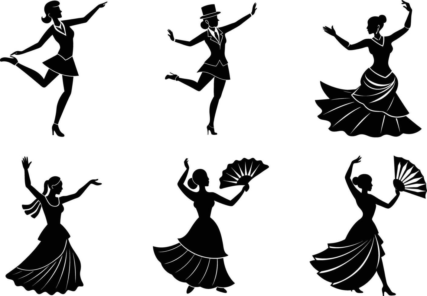 Silhouette of woman in dynamic fitness dance pose on white vector