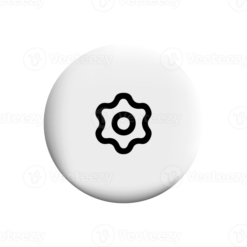 Gear wheel icon or setting symbol on a white button png