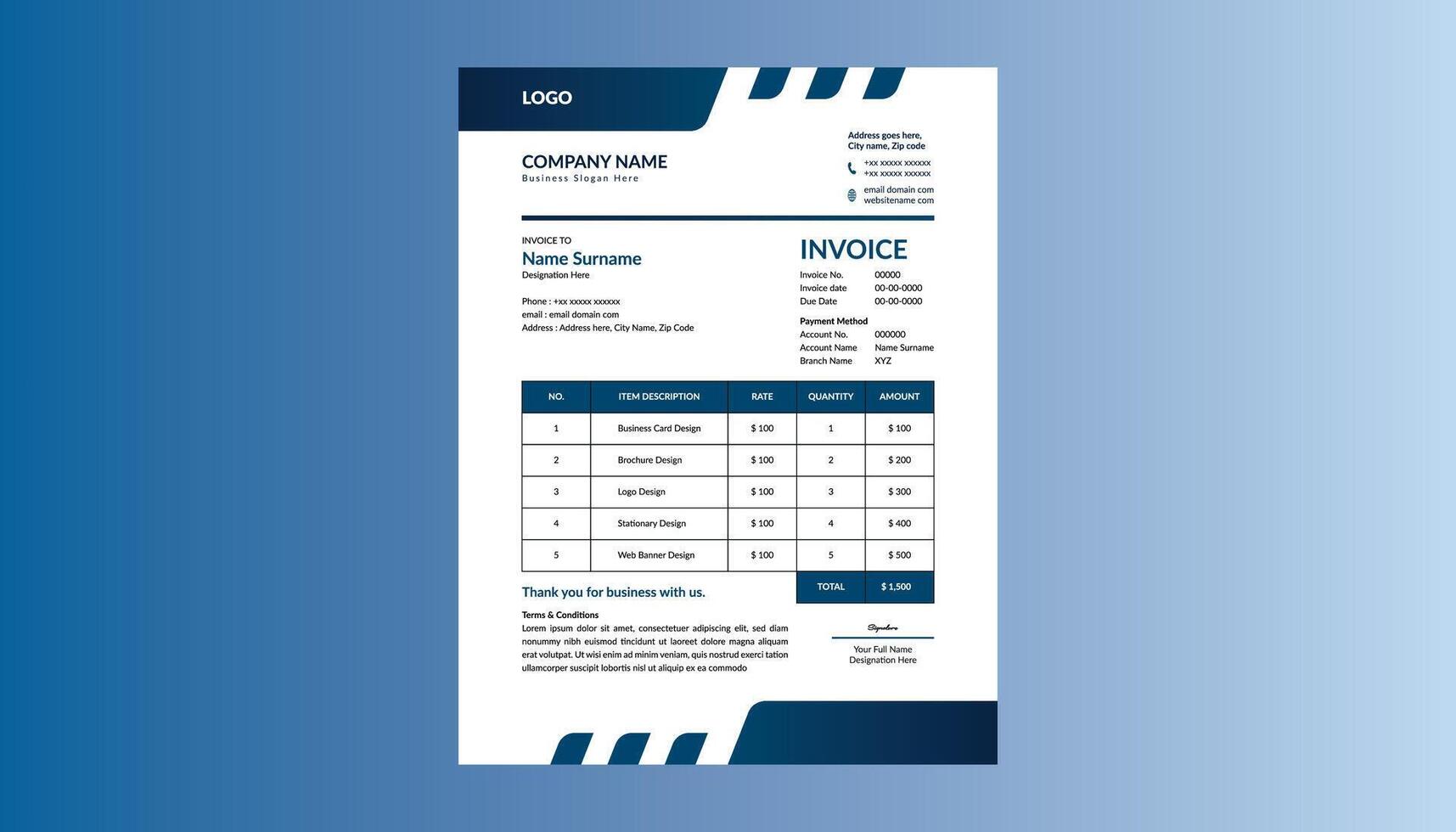 Modern Invoice Design. Minimal Template Display for Promotional Campaign. vector