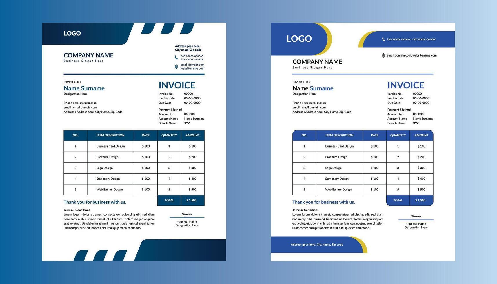 Modern Invoice Design in Bundle. Minimal Template Display for Promotional Campaign. vector