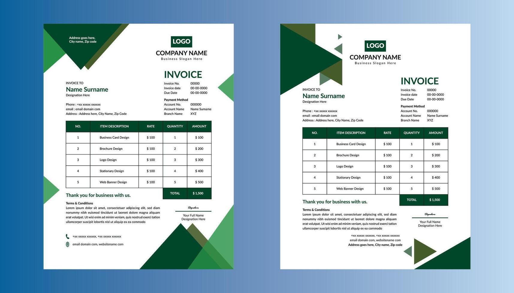 Modern Invoice Design in Bundle. Artistic Template Display for Promotional Campaign. vector