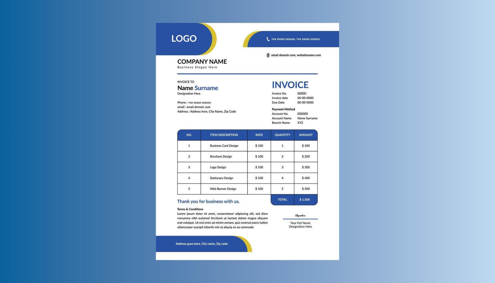 Modern Invoice Design. Minimal Layout Display for Promotional Campaign. vector