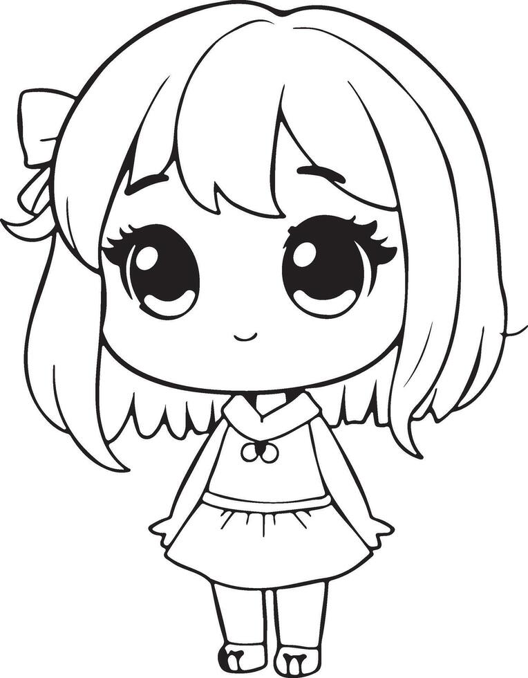 Girl Cartoon Kawaii Coloring Page Illustration Drawing vector