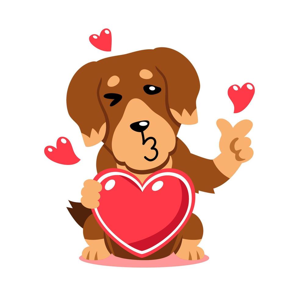 cartoon valentine cute dog holding a big red heart for design. vector