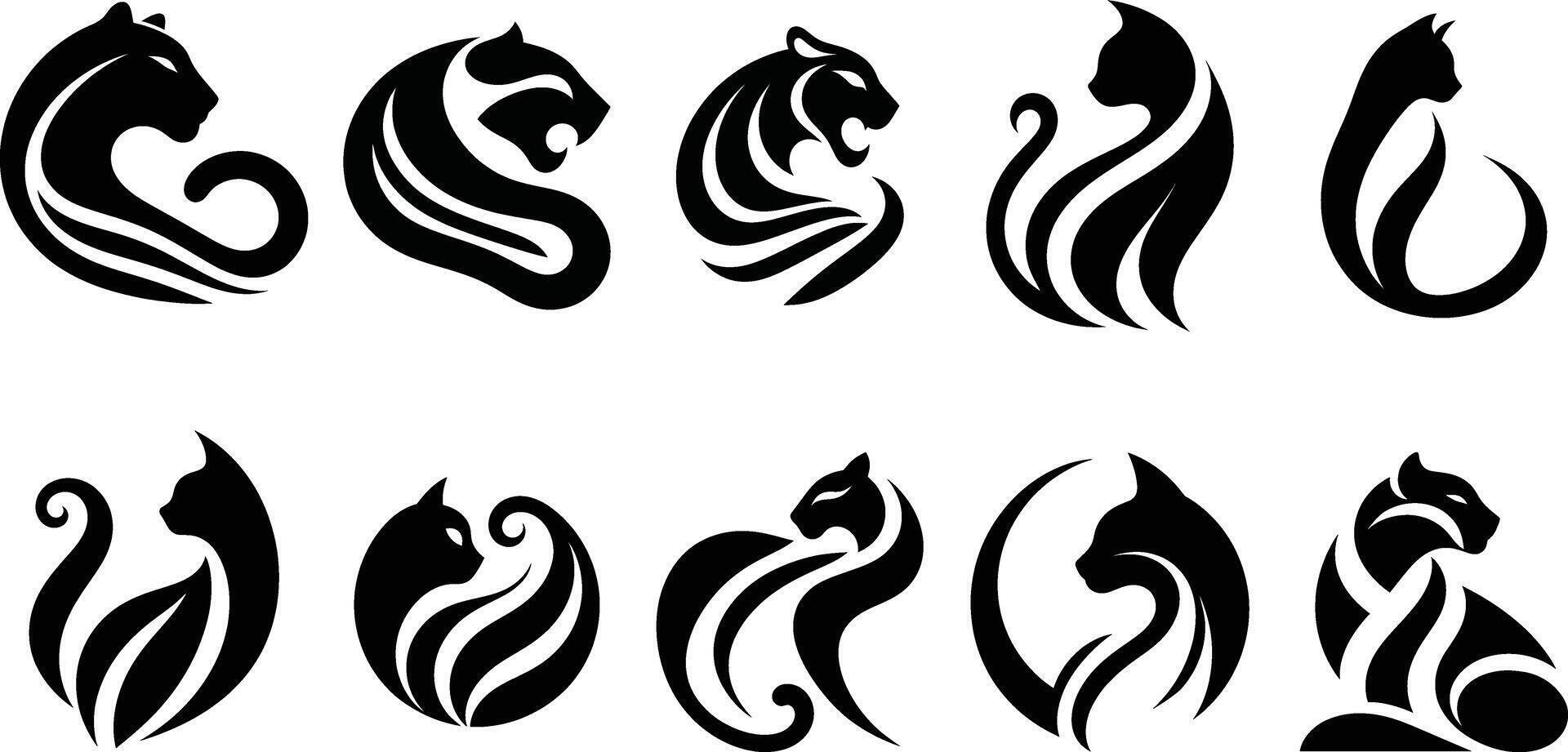 Cat icon set, silhouette art, Collection of cat silhouettes in various poses isolated on background silhouette Art Illustration vector