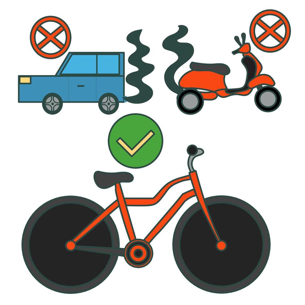 illustration of using a bicycle is better than using a motorized vehicle to reduce pollution vector