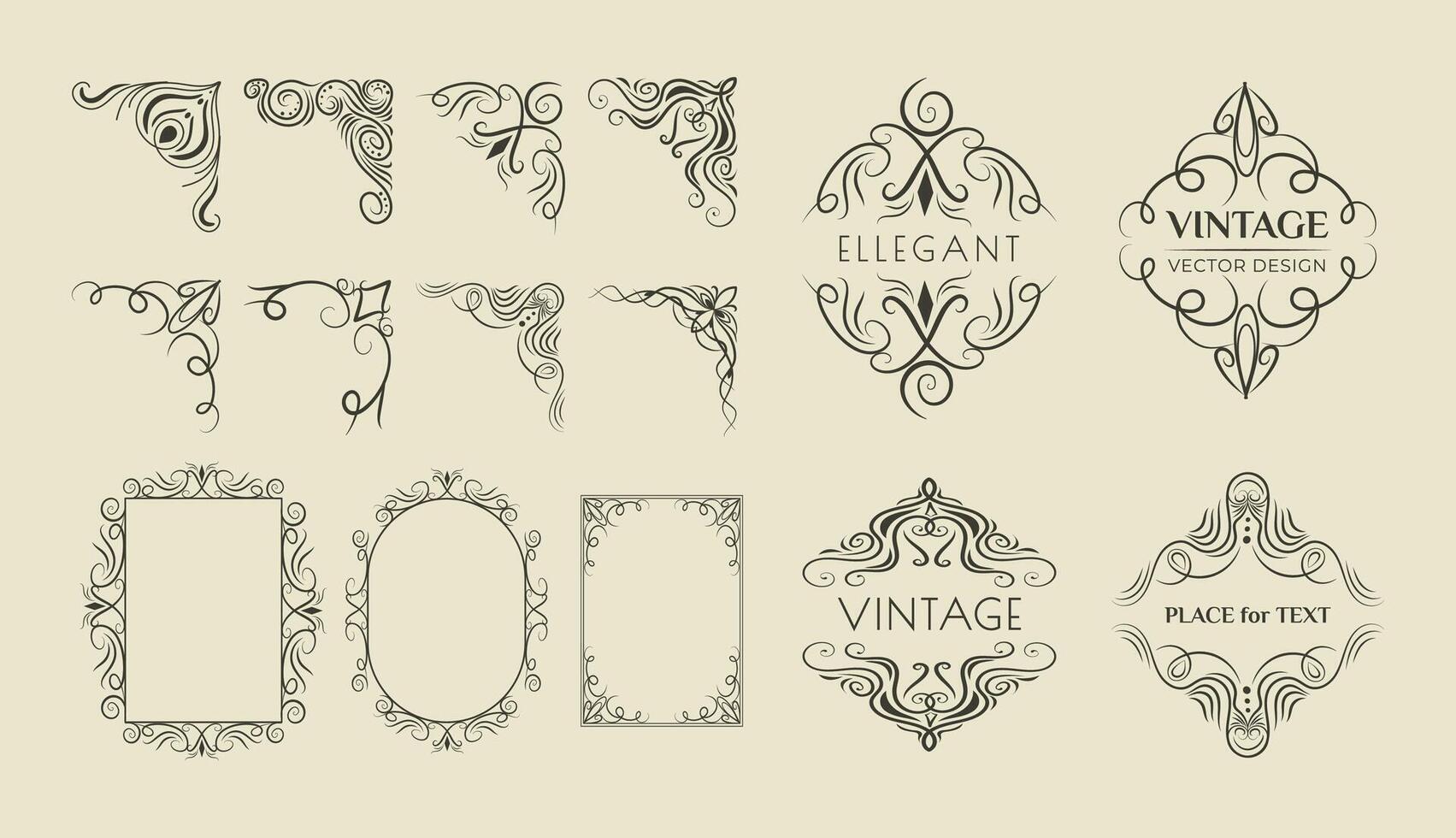 Vintage corners. Decorative frames and borders, an elegant set. vector