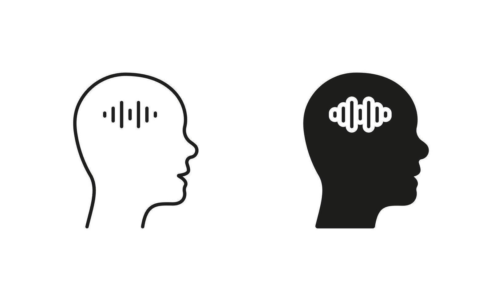 Internal Dialogue. Voice in Human Head Line and Silhouette Icon Set. Self Talk, Man Thinking Symbol. Editable Stroke. Isolated Illustration vector