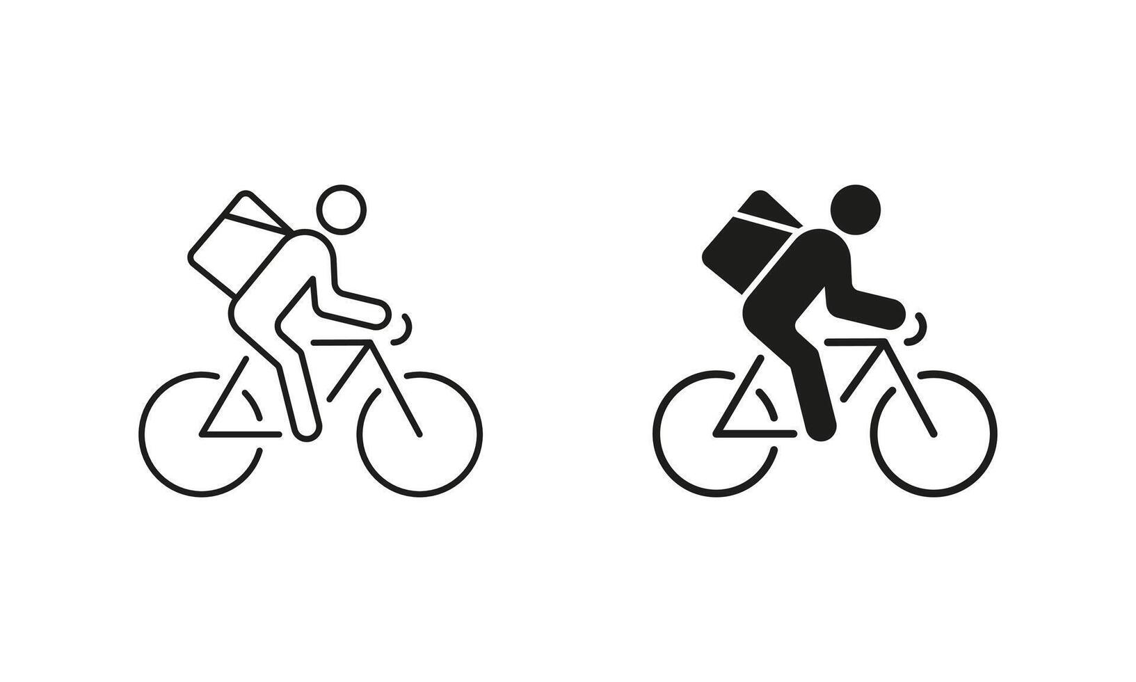 Express Delivery Service Pictogram. Courier On Bike Line and Silhouette Icon Set. Editable Stroke. Isolated Illustration vector