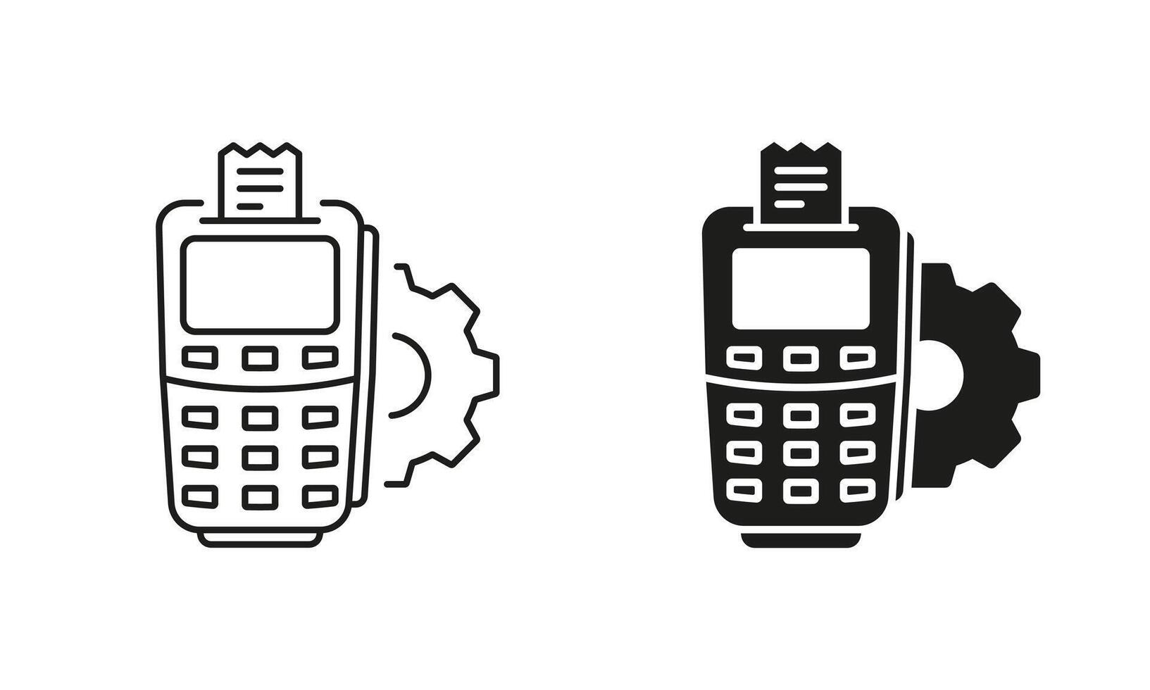 Money Banking Payment. Financial Settings on POS Line and Silhouette Icon. Finance Electronic Wireless Device Pictogram. Bank Terminal. Editable Stroke. Isolated Illustration vector