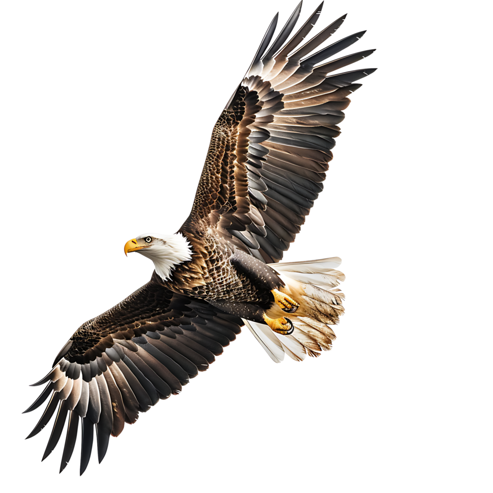 bald eagle flying in the air on a transparent background png