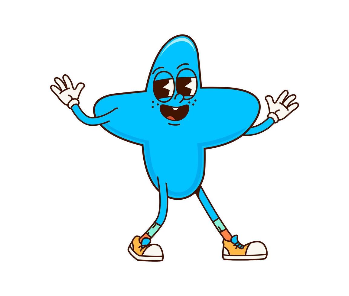Groovy math plus symbol, cartoon funny character vector