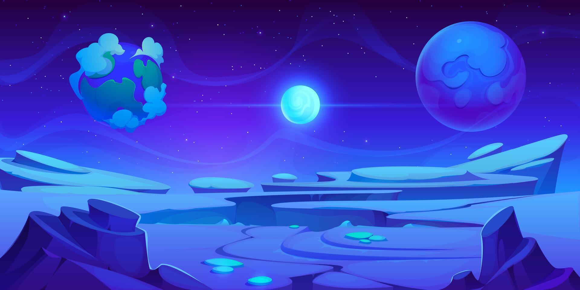Frozen ice blue space planet landscape background vector