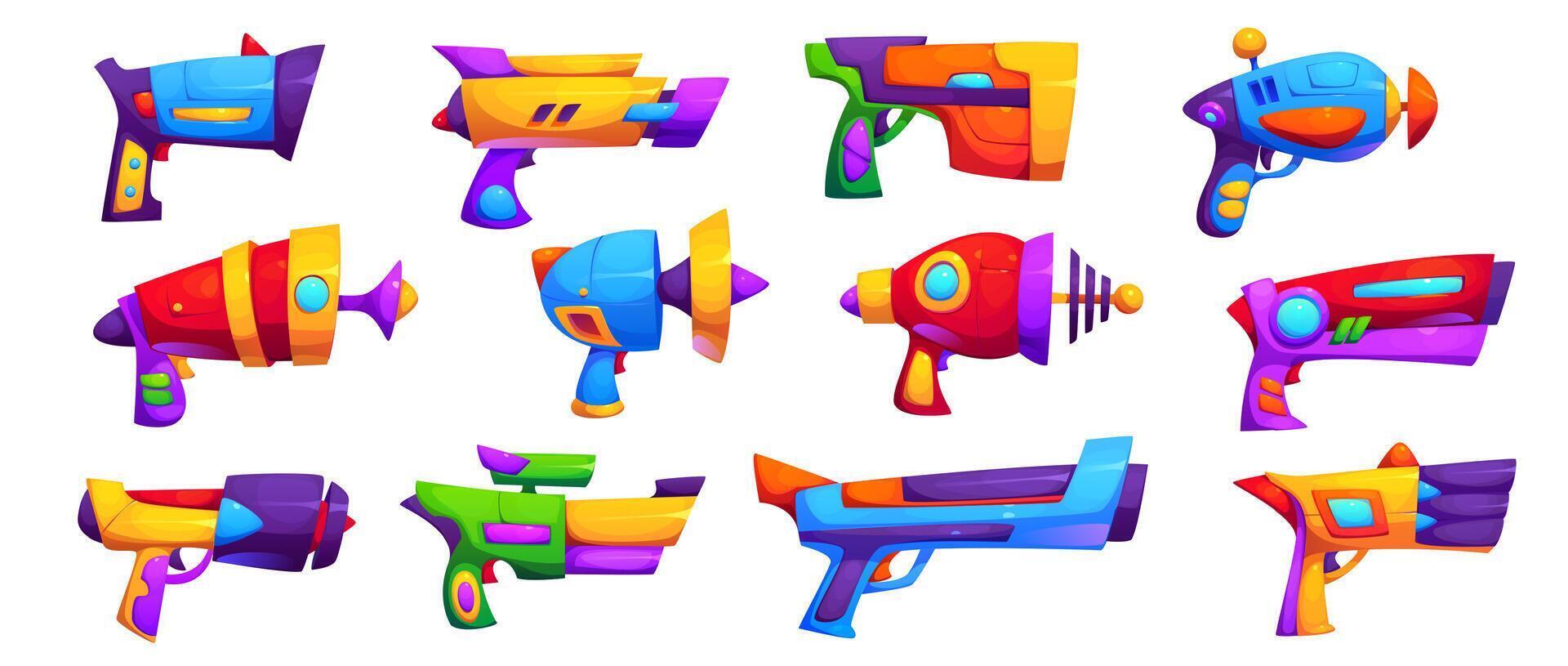 Game blaster weapon, cartoon fantasy laser guns vector