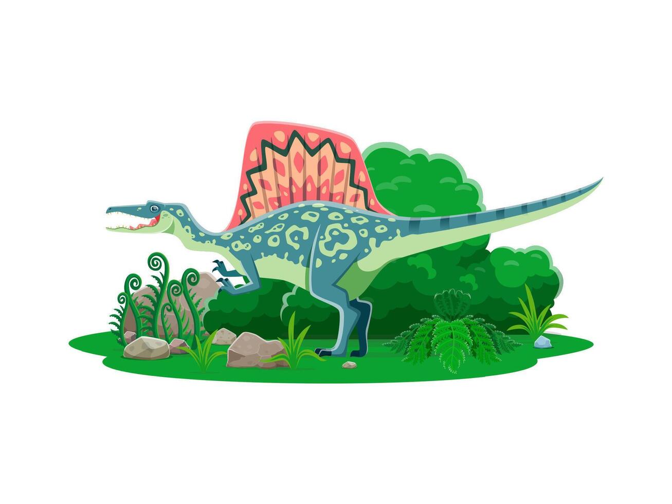 Dinosaur, cartoon prehistoric lizard Spinosaurus vector