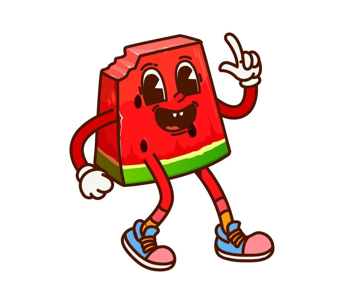 Groovy cartoon watermelon slice funny character vector