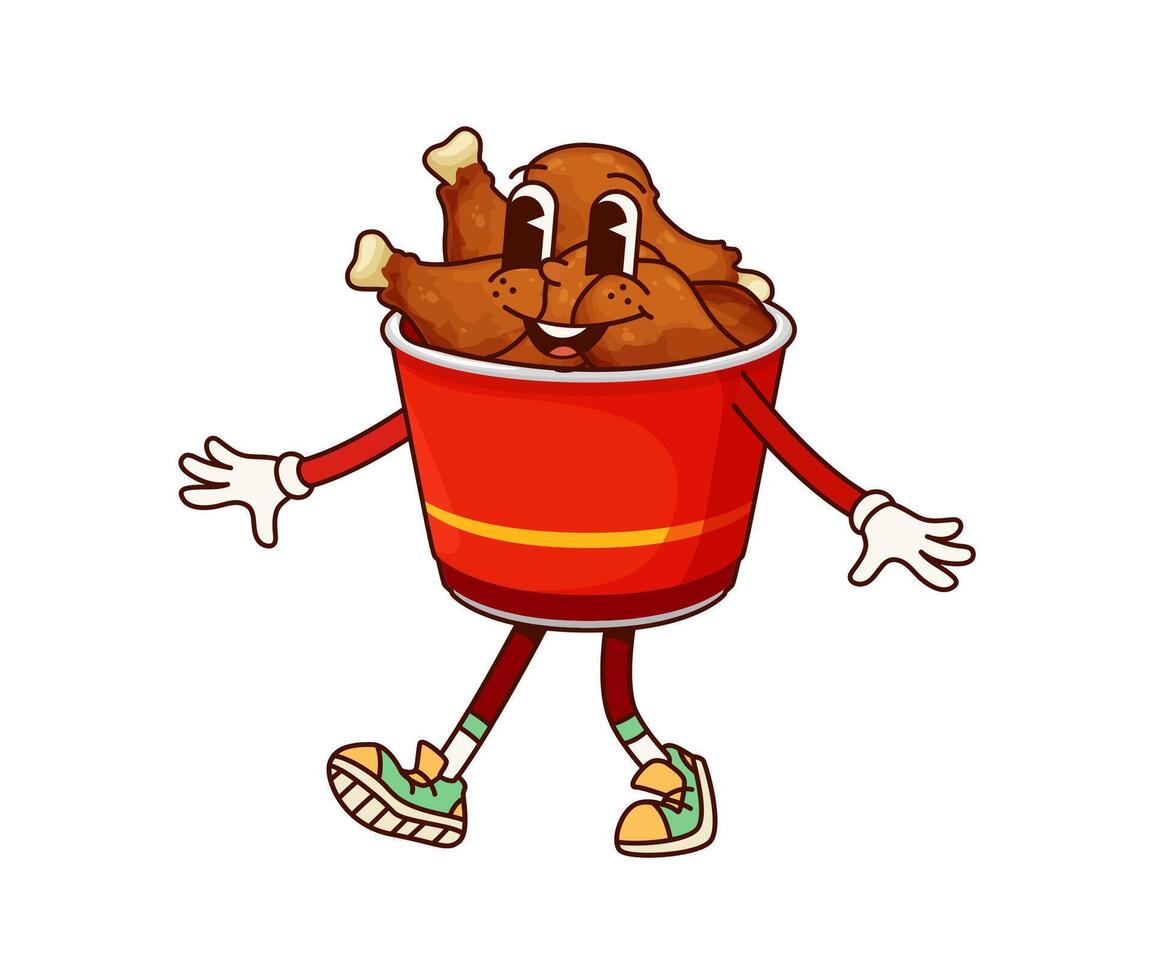 Fast food groovy chicken legs bucket character vector