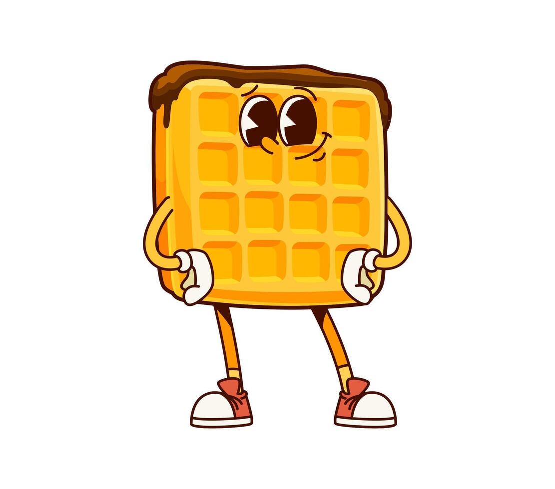 Fastfood groovy belgian waffle funny character vector
