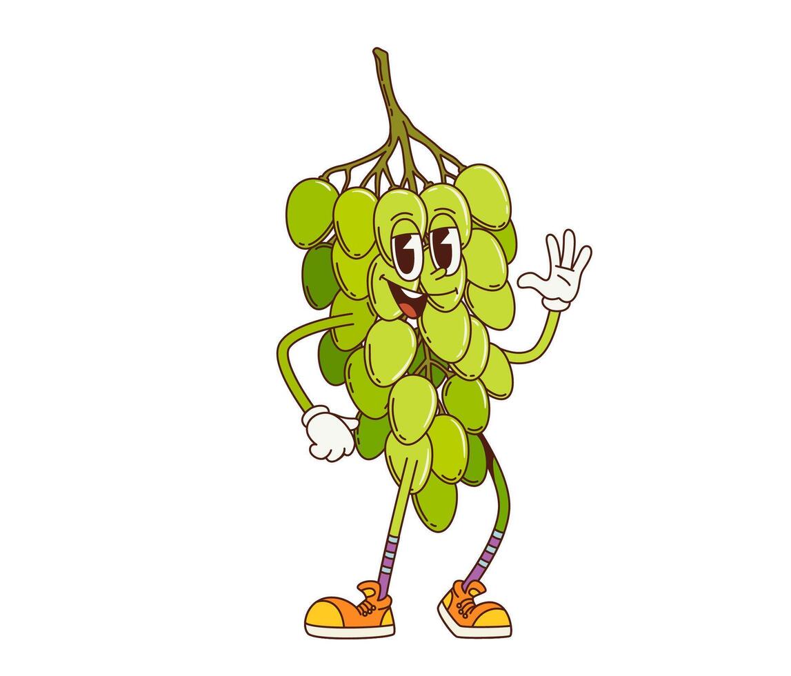 Cartoon retro groovy grape fruit character vector