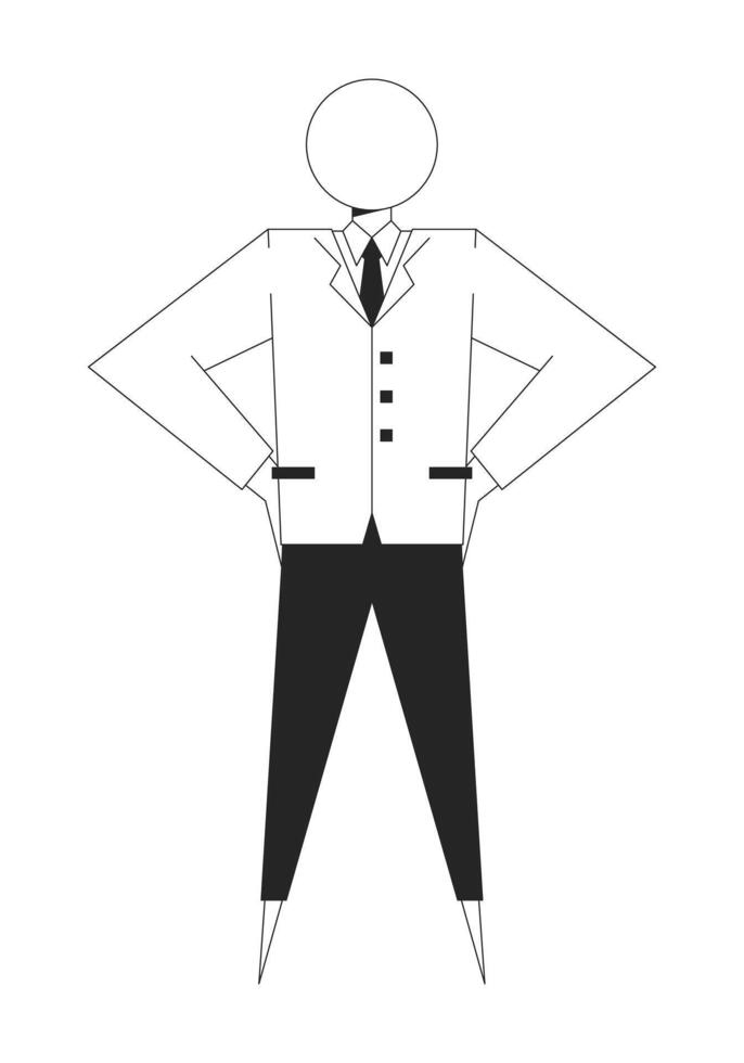 Geometric businessman suit with circular head black and white 2D line character. Workplace identity. Individual professional figure isolated outline personage. Monochromatic spot illustration vector