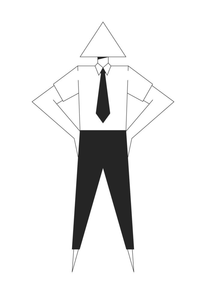 Abstract geometric businessman with triangular head black and white 2D line character. Individual professional. Businessperson figure isolated outline personage. Monochromatic spot illustration vector