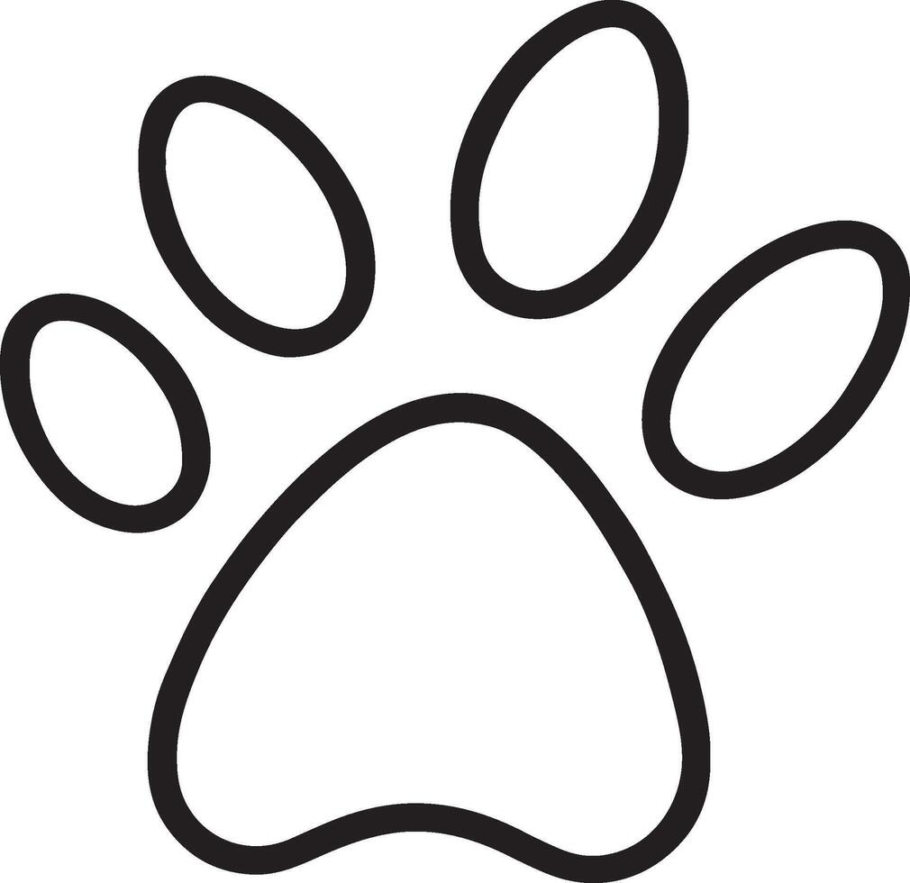 Black and white illustration minimalist paw print simple line drawing. vector
