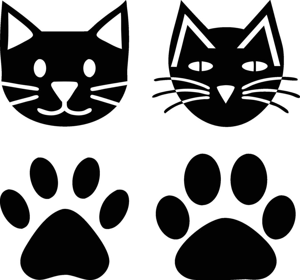 Cat faces stylized cartoon black and white design. vector