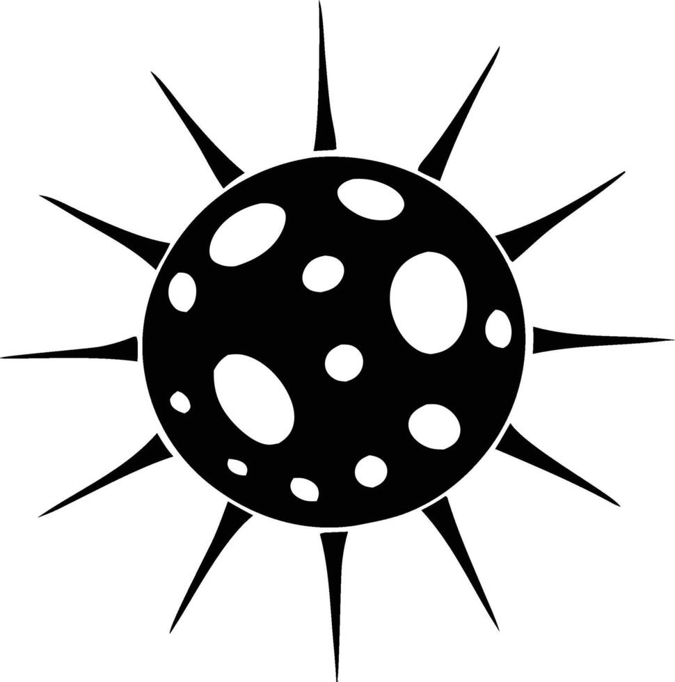 Circular sun shape lunar craters and spiky rays. vector