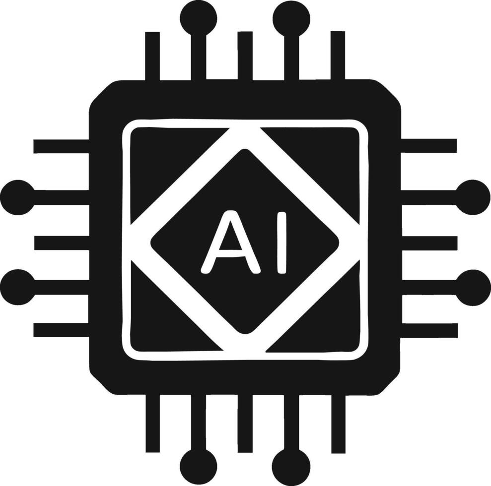 Minimalist AI chip icon black and white design. vector