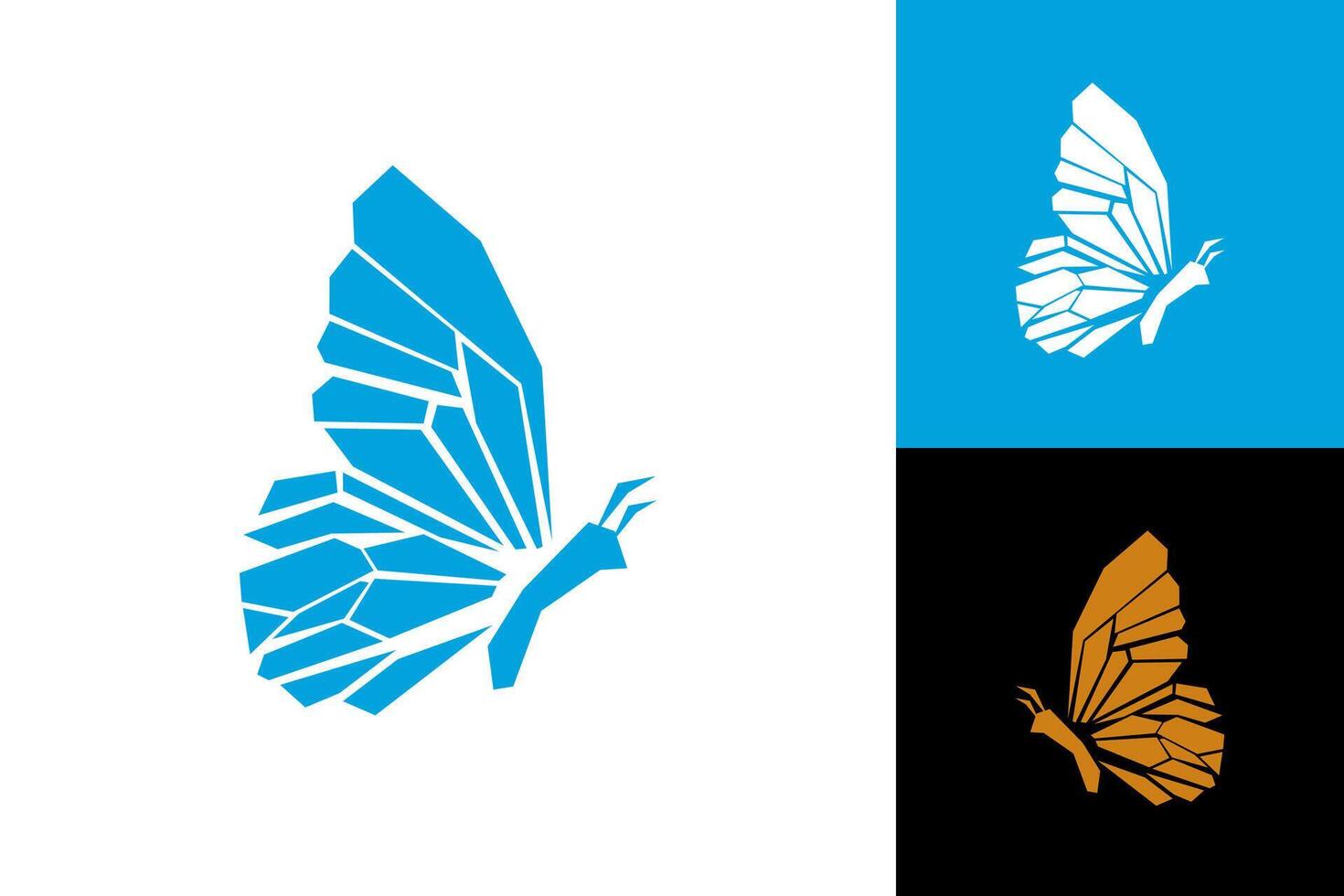 Butterfly geometric blue icon logo abstract graphic design isolated . vector