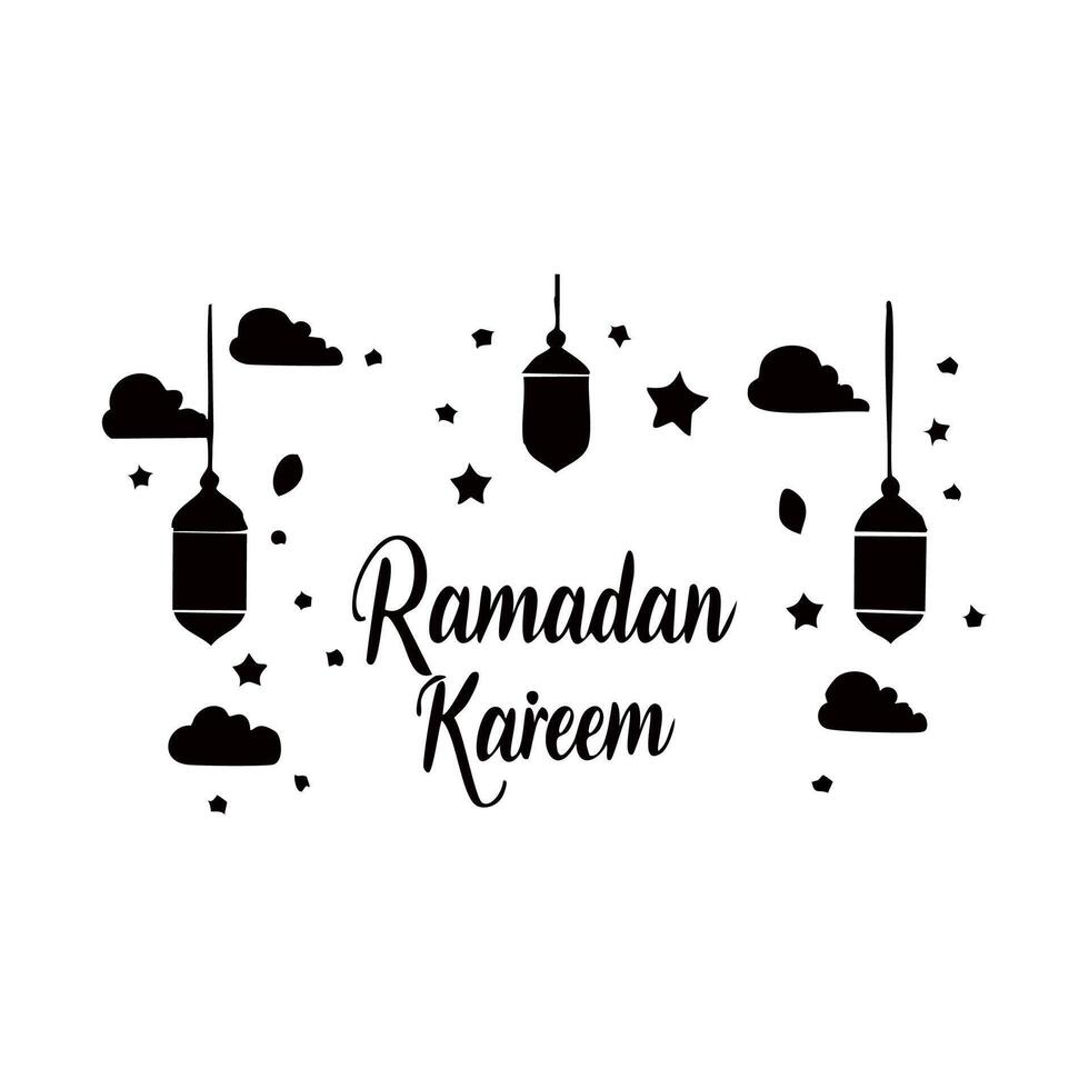 Happy ramadan kareem greeting in black white background. vector