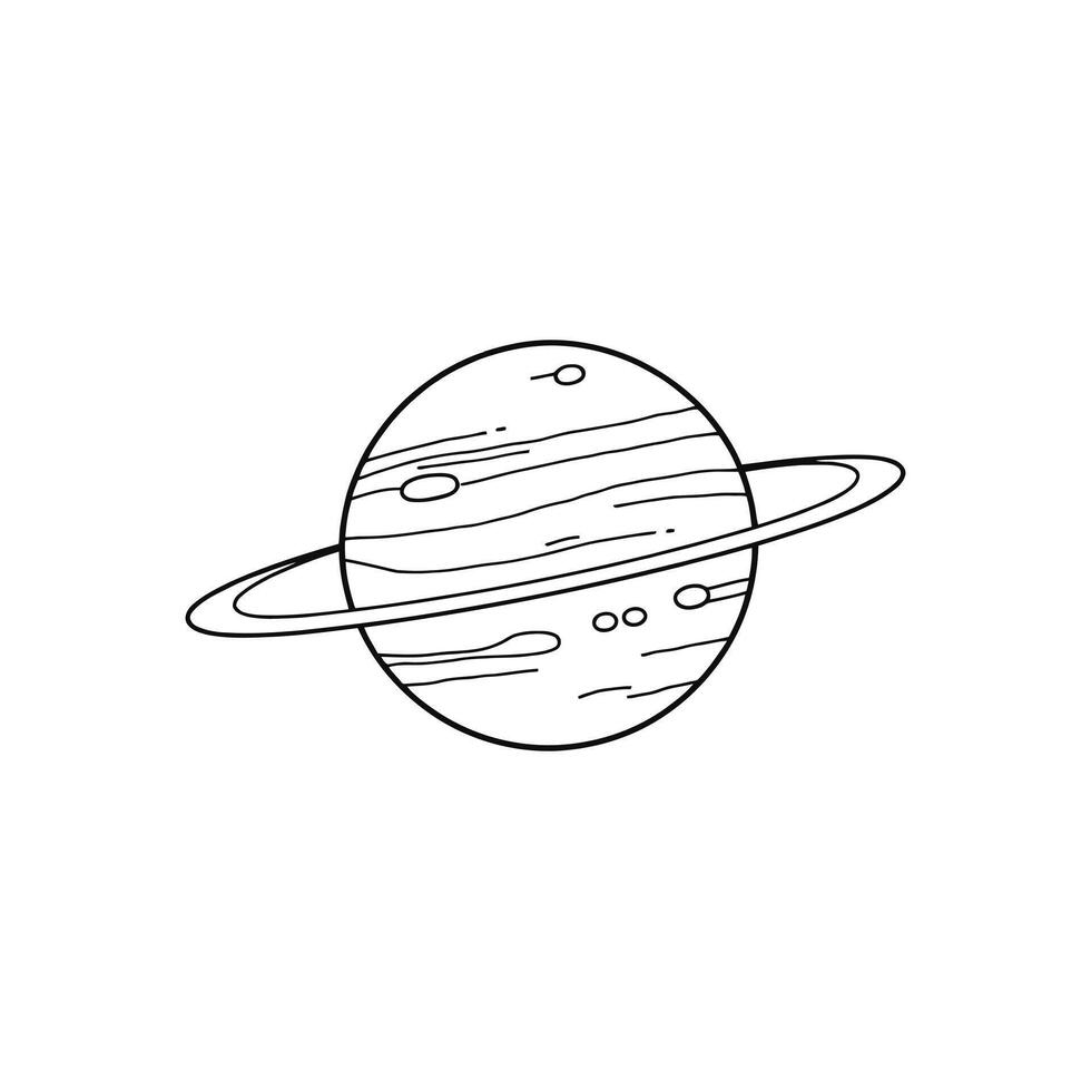 Whimsical Hand-Drawn Saturn with Rings and Moon - Space Illustration vector