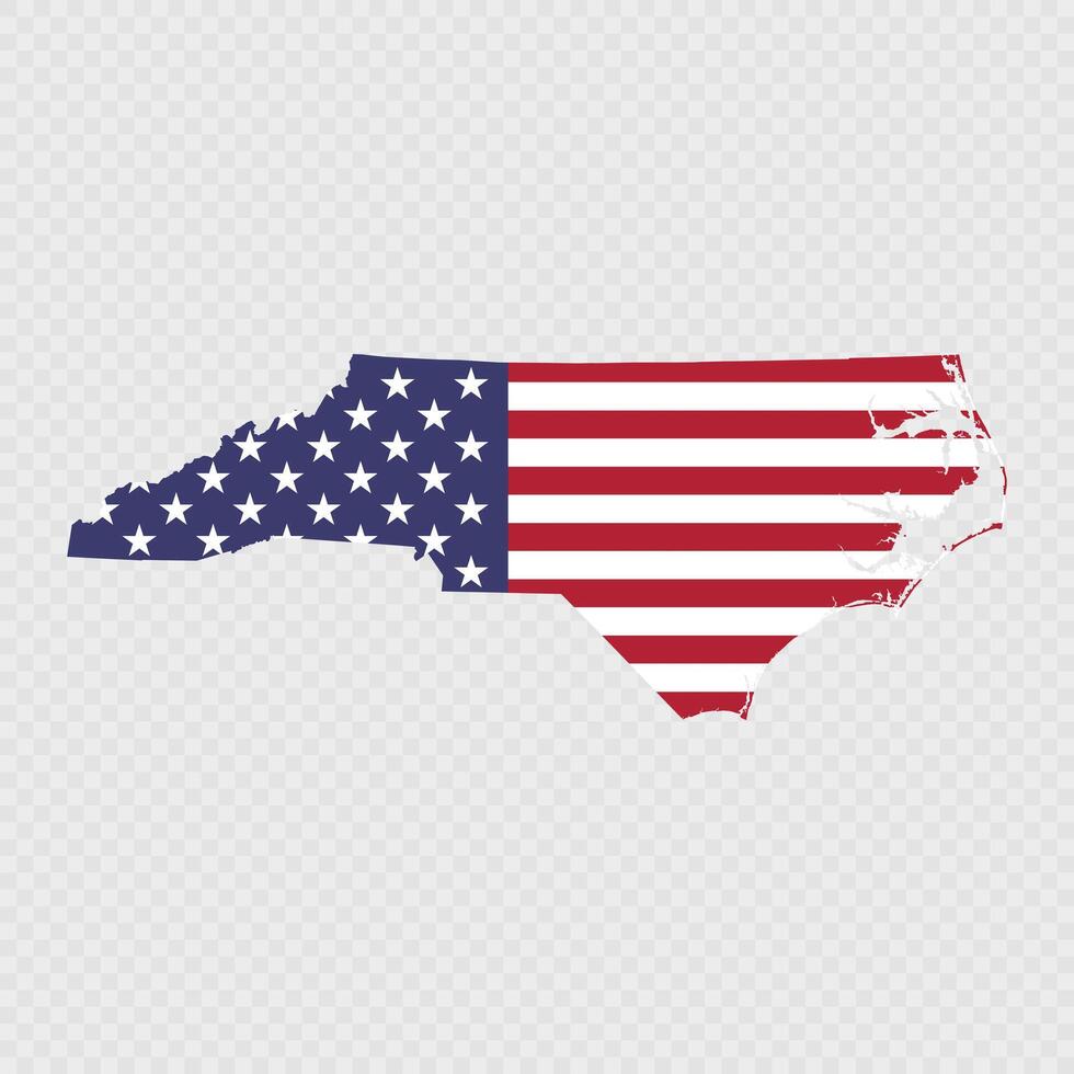 North Carolina state map with American national flag. vector