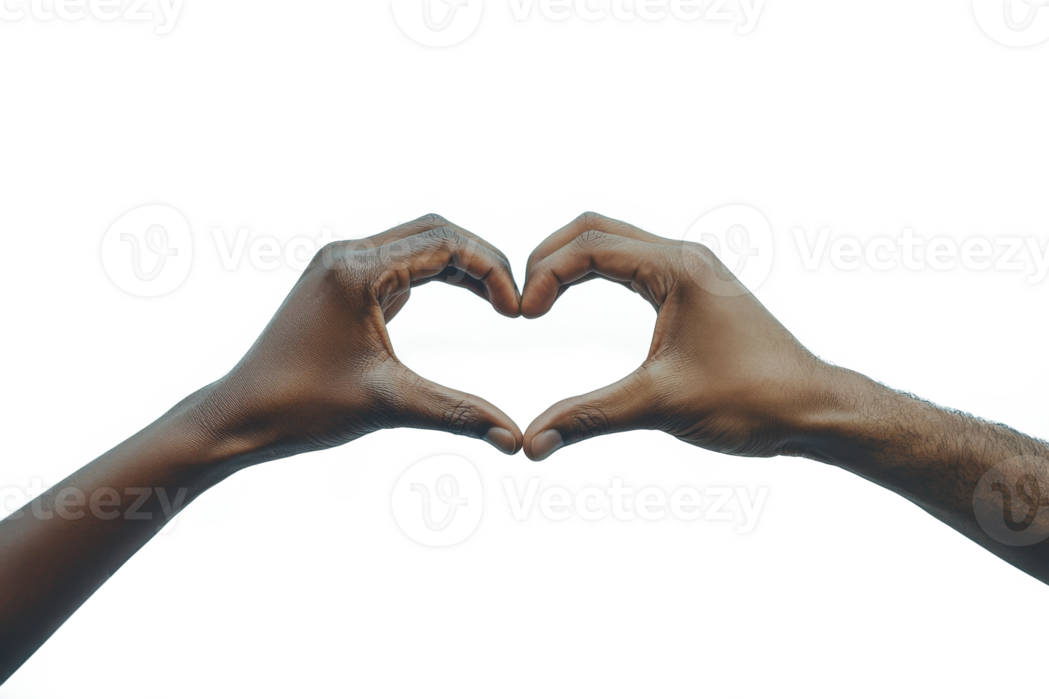 Two dark-skinned hands creating a heart shape against a transparent background expressing unity png