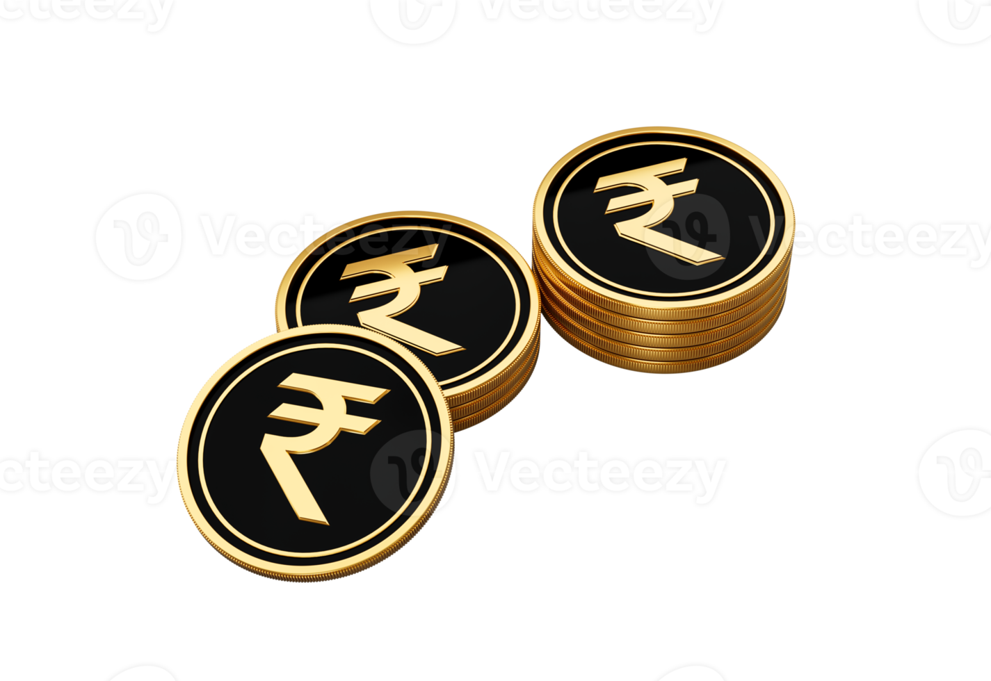 Stack Of Golden And Black Indian Rupee Coins Set On Shiny Golden Glow 3d Illustration png