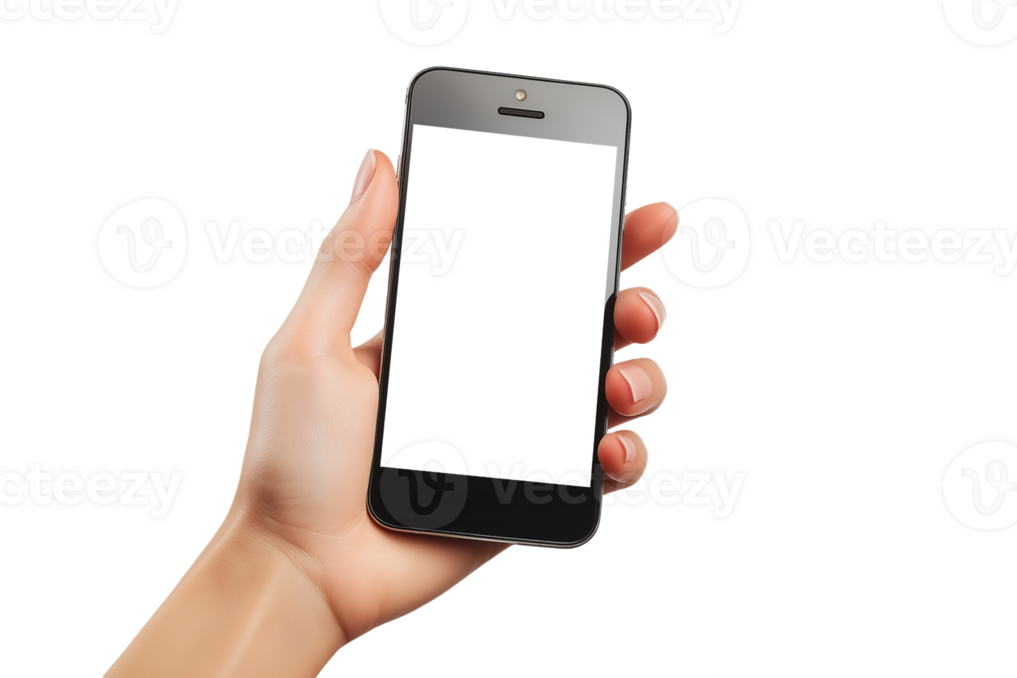 mockup Hand Holding mobile phone with white screen isolated on transparency background Template png