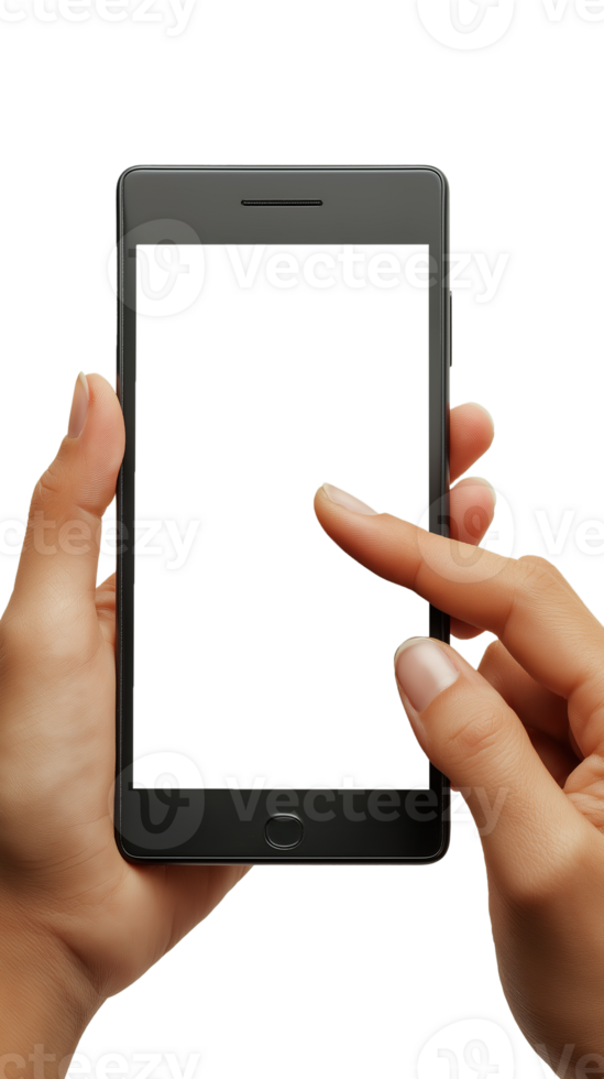Realistic Hand Pointing at Blank Smartphone Screen with Transparent Display png