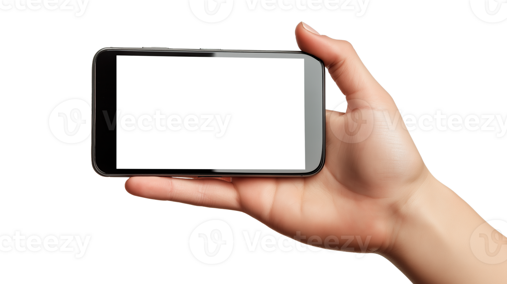 Hand Holding Mobile Phone With Transparent Screen Showing an application display on Transparent Background png